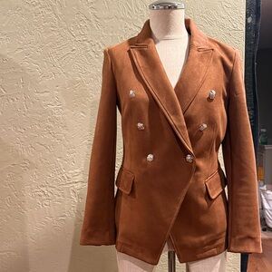 Elegant Brown Double-Breasted Women's Blazer White House Black Market sz 0